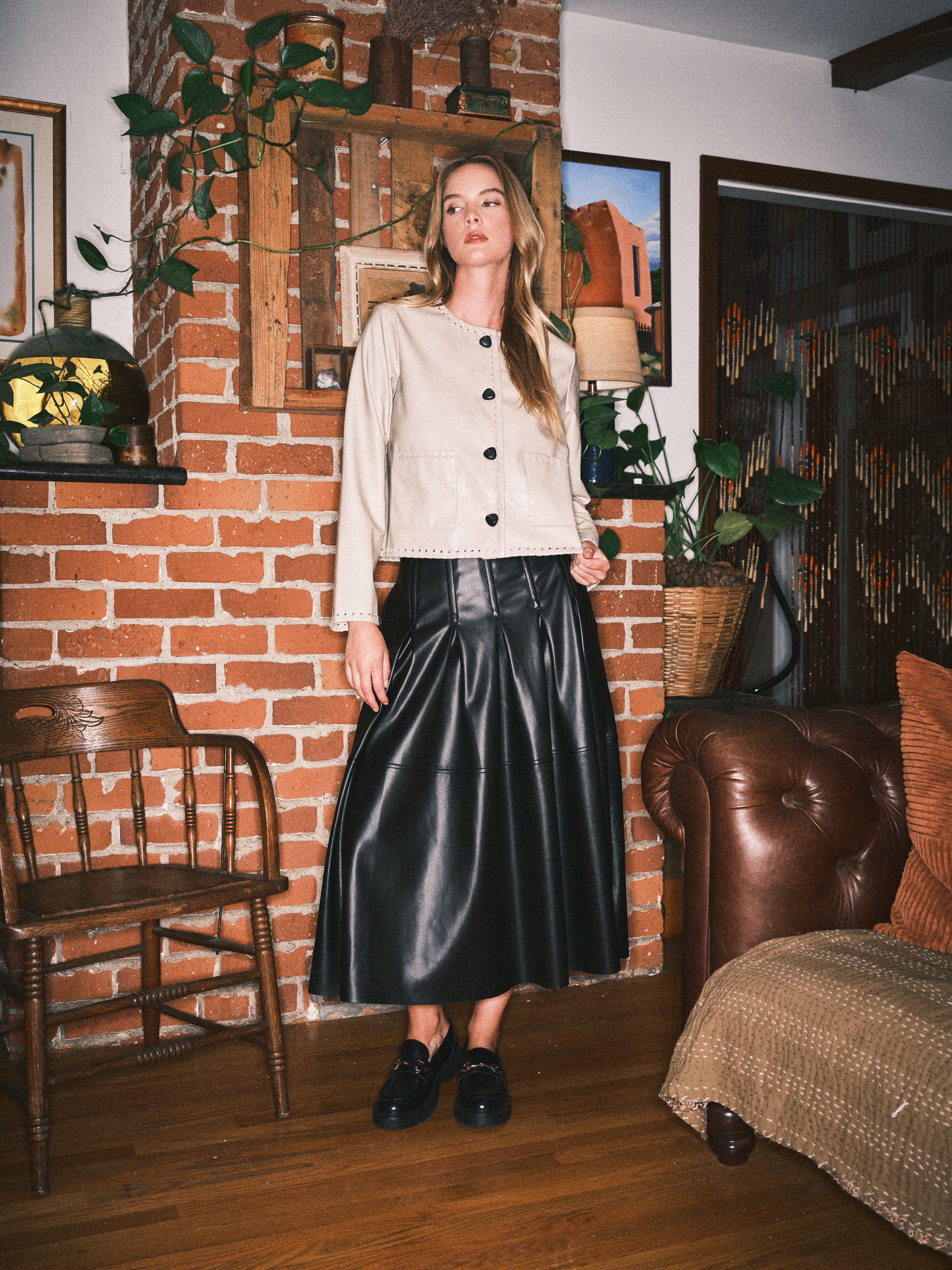 Whipstitch Faux Leater Jacket